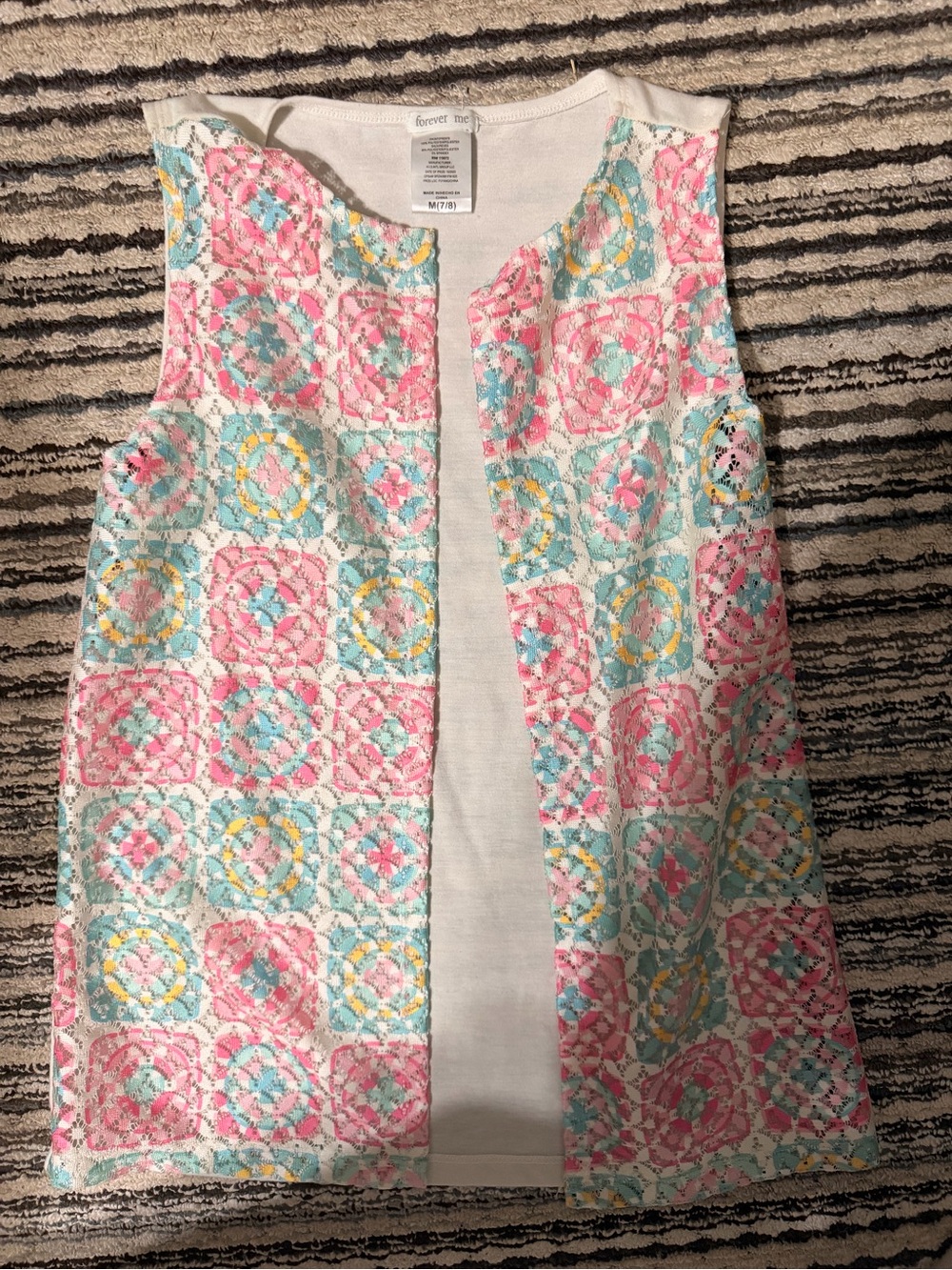 Forever Me Girls' Pink & Aqua Crochet-Pattern Vest